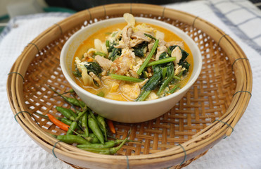 Homemade Thai style spicy vegetable with chicken soup