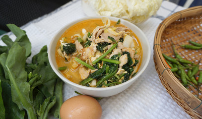Homemade Thai style spicy vegetable with chicken soup