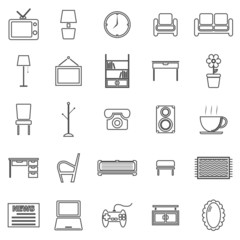 Living room line icons on white background