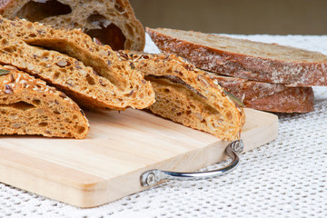 Wholegrain bread on a cutting board
