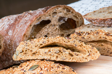 Bread on a wood cutting board
