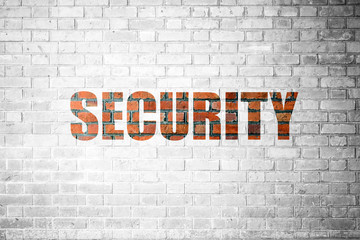Red Brick wall texture with a word Security