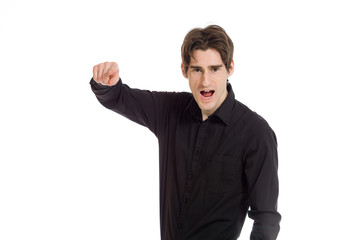 Fototapeta premium Model angry scolding and pointing
