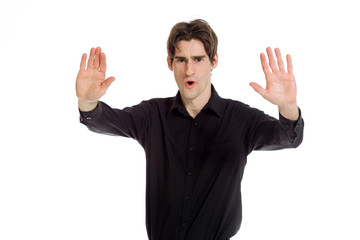 Model isolated stop sign with hand