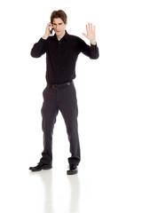 Obraz premium Model isolated stop sign with hand