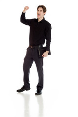 Obraz premium Model happy successful arms in the air