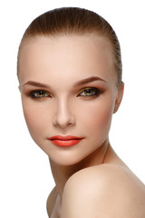 Fototapeta premium Beautiful woman face. Bright makeup.