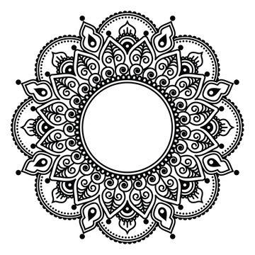 	
Mehndi lace, Indian Henna tattoo round design or pattern