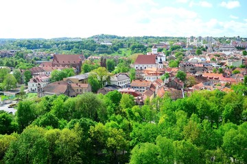 Fototapeta na wymiar View from Gediminas castle to the old Vilnius
