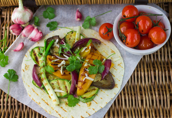 Tortilla and grilled vegetables