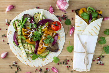 Tortilla and grilled vegetables