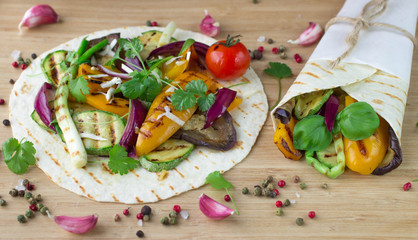 Tortilla and grilled vegetables
