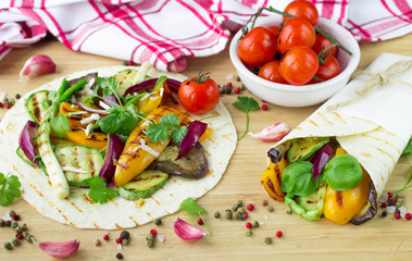 Tortilla and grilled vegetables