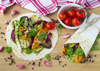 Tortilla and grilled vegetables