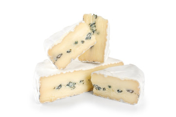 The cheese with a blue and a white mold isolated on white backgr