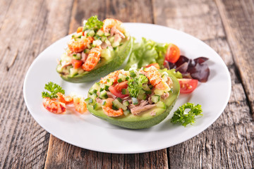 salad in avocado bowl