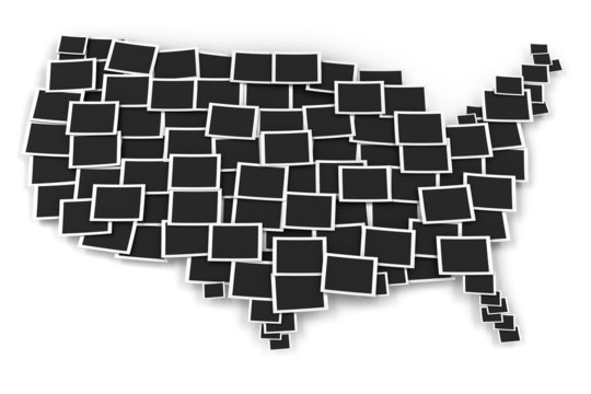 Map of USA formed by blank picture frames
