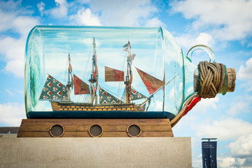 There is ship in the bottle. Maritime Museum in Greenwich, London, UK - 83694060