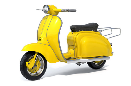 Yellow Retro Scooter on White Background