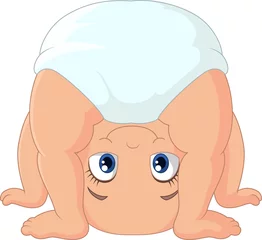 Fototapeten Cartoon baby girl playing upside down  © tigatelu