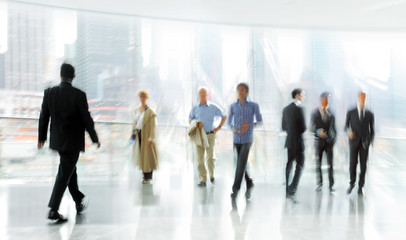 group of people in the lobby business center