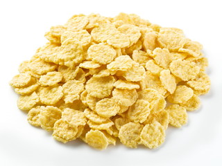 Cornflakes on a white background.