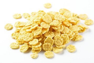 Cornflakes on a white background.