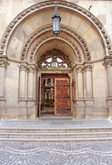 Fototapeta na wymiar Entrance to Cathedral of Saints Olga and Elizabeth, Lviv