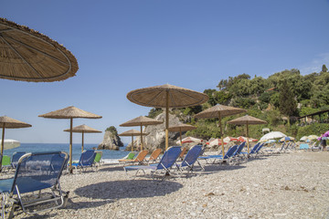 sea background, umbrellas, Parga Greece