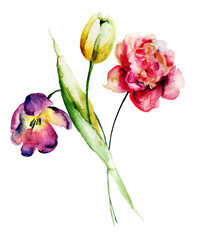 Peony and Tulips flowers