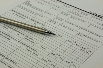 Close up of an application form