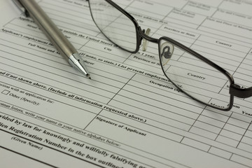 Close up of an application form