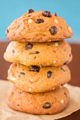 Stacked chocolate chip cookies