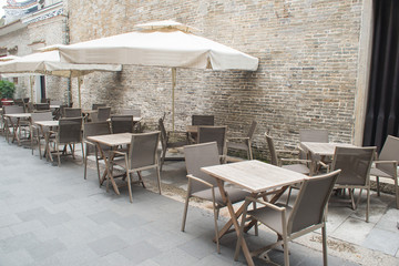 dinner tables and chairs on the road
