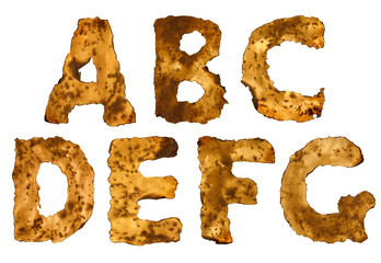 Burnt alphabet isolated on white background