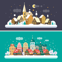 Christmas time. Urban and Village landscapes. 