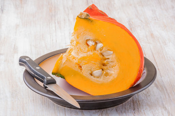 Orange vibrant pumpkin with seeds