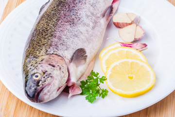 Raw trout on a plate