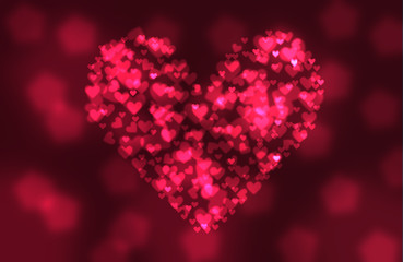 Red heart of bokeh background