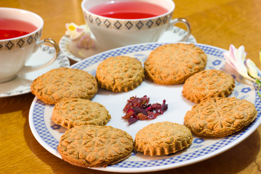 Romantic homemade biscuits with herbal tea
