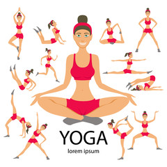 Vector yoga illustration set Women Sketch asana lifestyle