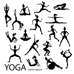 yoga poses silhouettes  vector, body, pose, female,