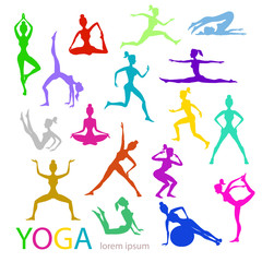 Vector illustration of Yoga poses woman silhouette