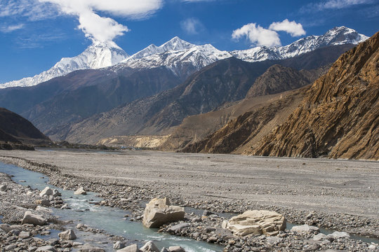 view of Dhaulagiri from the river Gandaki