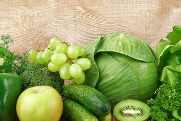 Group of green vegetables and fruits