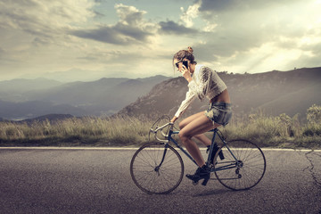 Woman travelling by bike