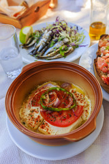 Grilled feta cheese, traditional Greek dish