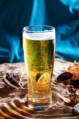 beer with lime still life sand summer men's bar