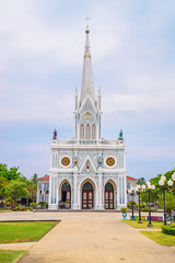 White christian church, Samut Songkhram Province, Thailand.