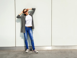 Beautiful urban woman, girl smiling in the city